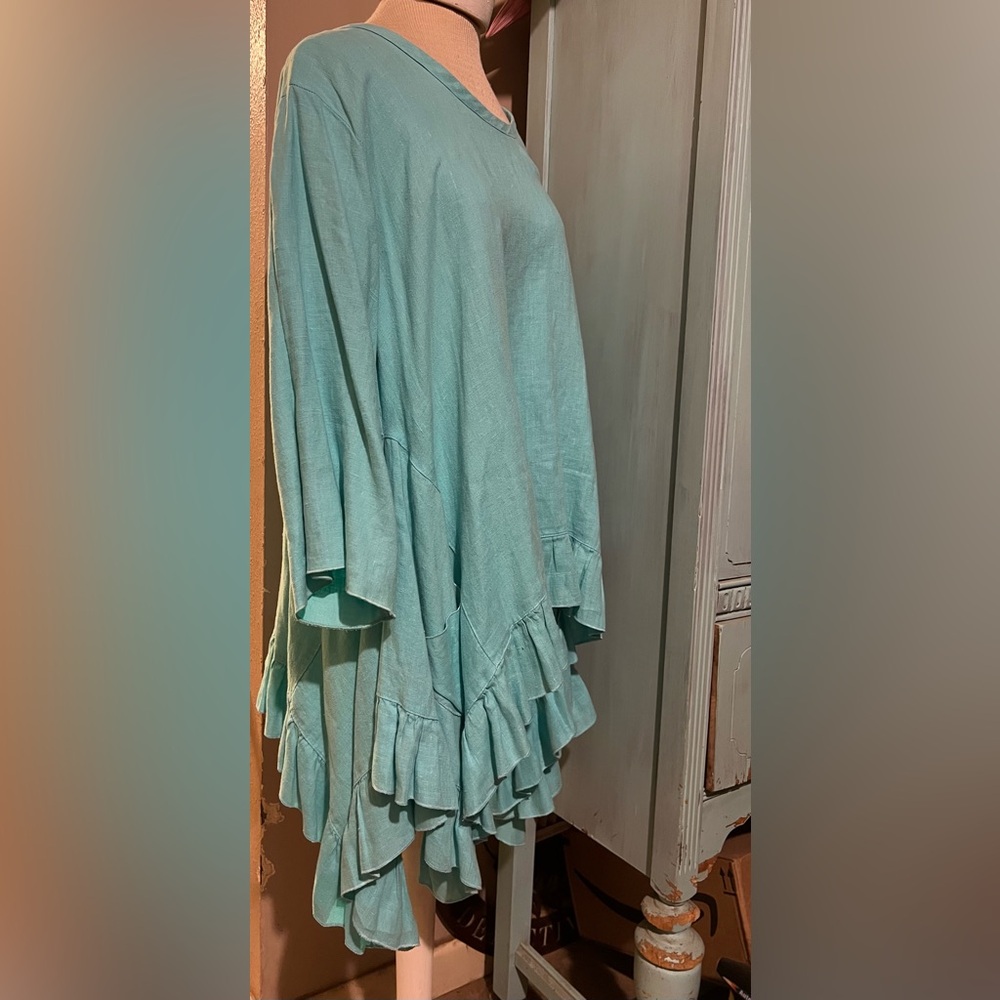 Heart’s Desire by Mary Grace Coastal Blue Ruffle Tunic Shirt Lagenlook XL - Picture 2 of 15